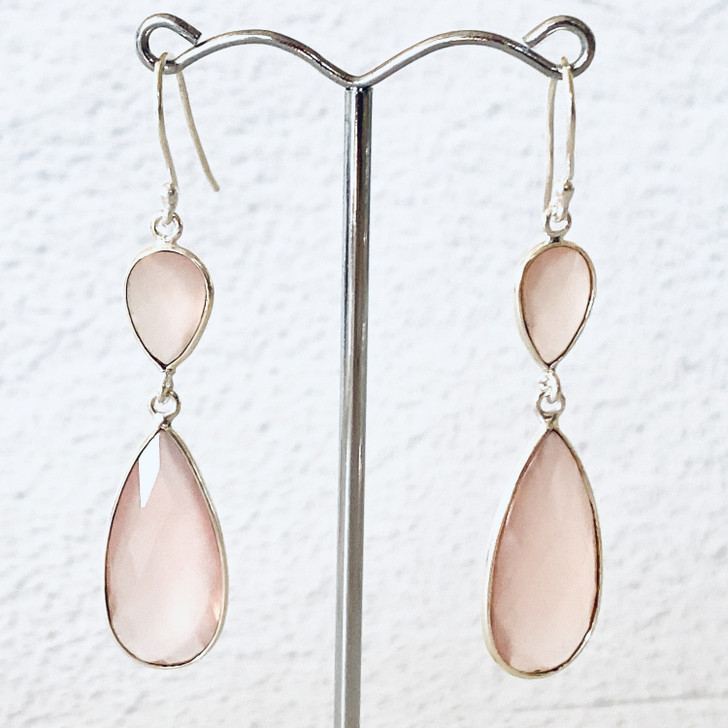 Pink Chalcedony Teardrop Sterling Silver Earrings