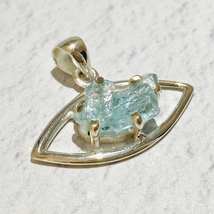 Aquamarine Eye Sterling Silver Pendant 