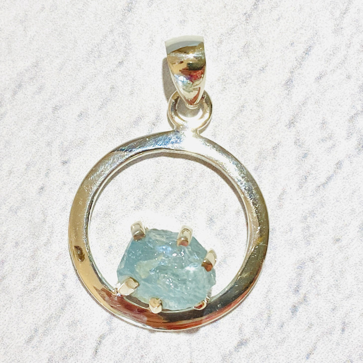 Aquamarine Round Sterling Silver Pendant 