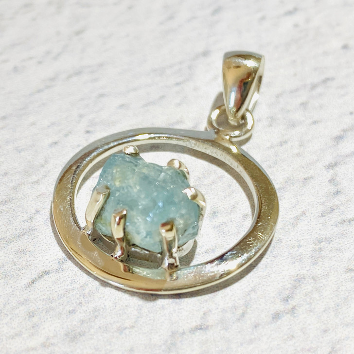 Aquamarine Round Sterling Silver Pendant 