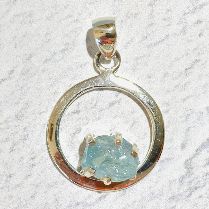 Aquamarine Round Sterling Silver Pendant 