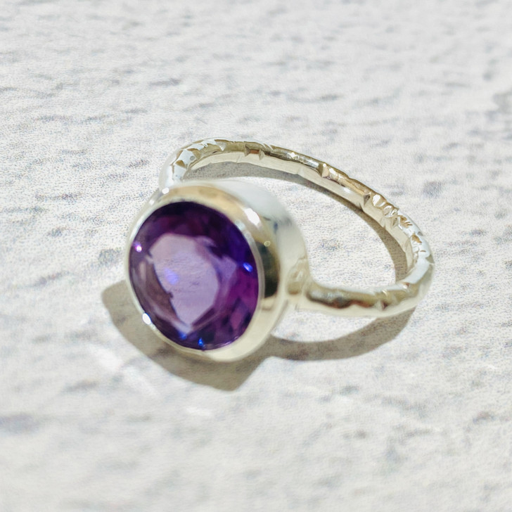 Amethyst Round Sterling Silver Ring  