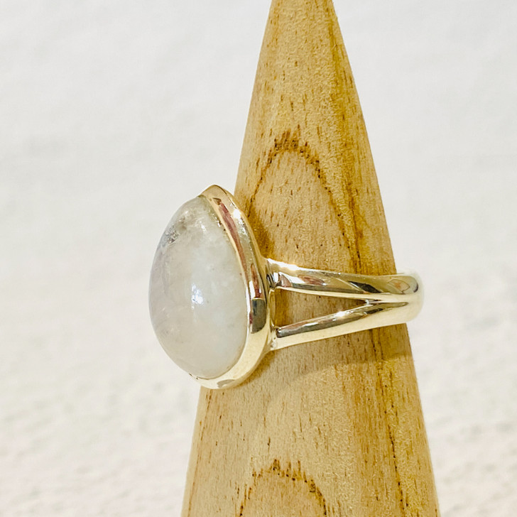 Rainbow Moonstone Teardrop Sterling Silver Ring