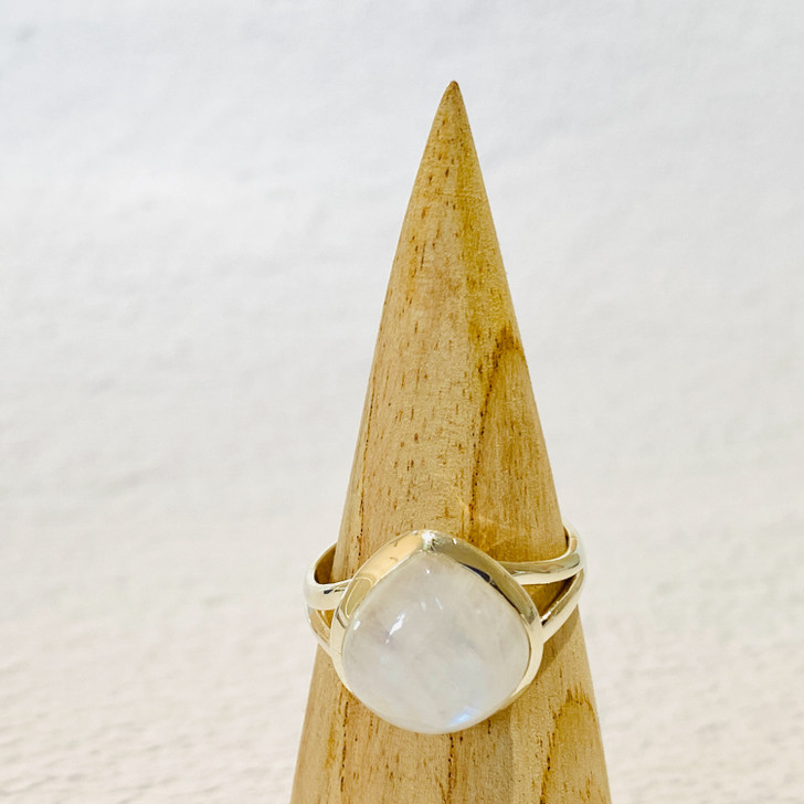 Rainbow Moonstone Teardrop Sterling Silver Ring