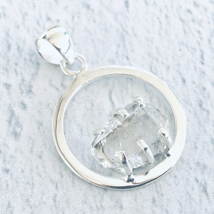 Herkimer Diamond Round Sterling Silver Pendant 