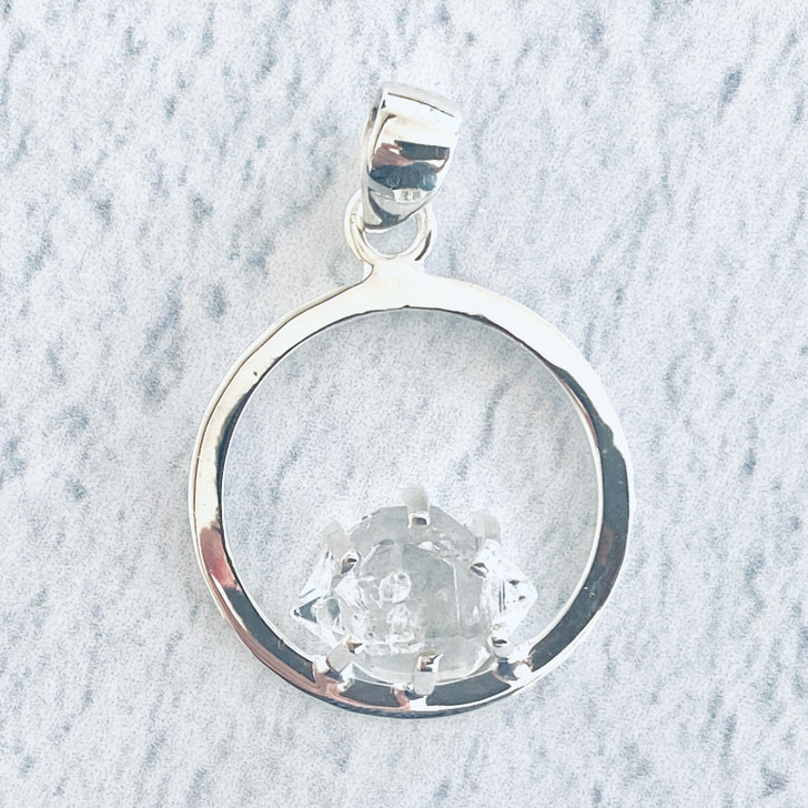 Herkimer Diamond Round Sterling Silver Pendant 