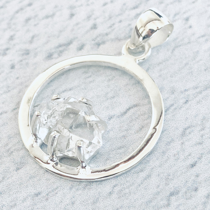 Herkimer Diamond Round Sterling Silver Pendant