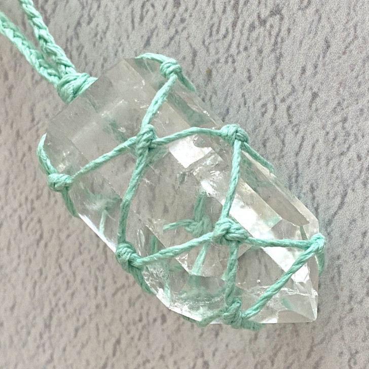 Crystal Quartz Point Macrame Pendant