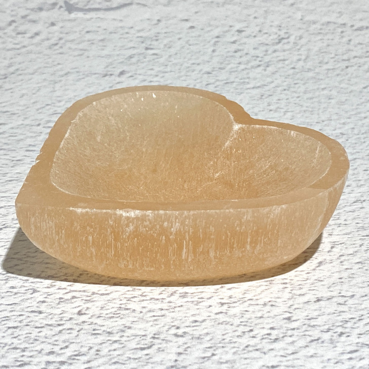 Peach Selenite Heart Bowl Small