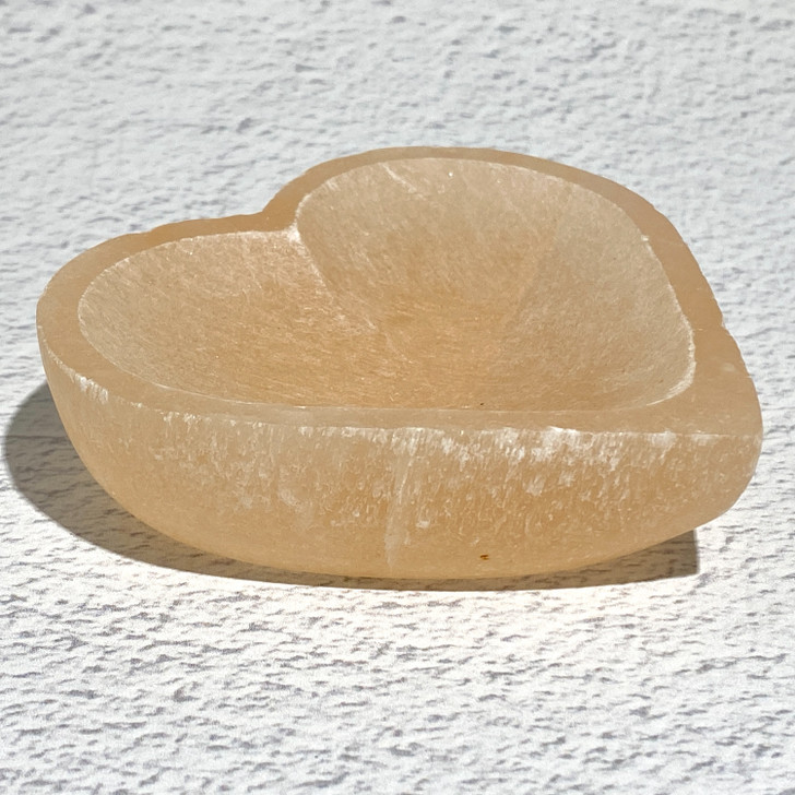 Peach Selenite Heart Bowl Small