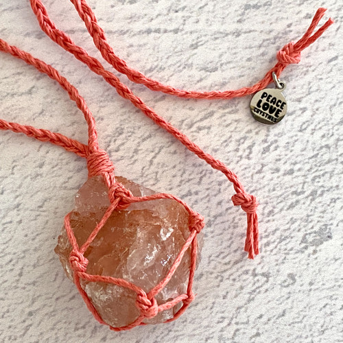 Macrame String Wrapped Crystals STRAWBERRY QUARTZ RAW MACRAME