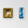 4x4mm Rhinestone Squaredelle Aqua, Gold Plated
