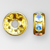 5mm Rhinestone Rondelle Crystal AB, Gold Plated