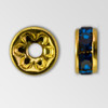 6mm Rhinestone Rondelle Capri Blue, Gold Plated