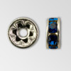 6mm Rhinestone Rondelle Capri Blue, Silver Plated