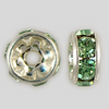 6mm Rhinestone Rondelle Peridot, Silver Plated