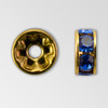 6mm Rhinestone Rondelle Sapphire, Gold Plated