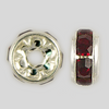 6mm Rhinestone Rondelle Siam Ruby, Silver Plated