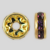 8mm Rhinestone Rondelle Amethyst, Gold Plated