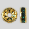8mm Rhinestone Rondelle Emerald, Gold Plated