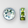 8mm Rhinestone Rondelle Olivine, Silver Plated