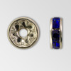 8mm Rhinestone Rondelle Sapphire, Silver Plated