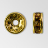 8mm Rhinestone Rondelle Smoke Topaz, Gold Plated