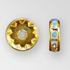 10mm Rhinestone Rondelle Crystal AB, Gold Plated