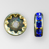 10mm Rhinestone Rondelle Sapphire, Gold Plated