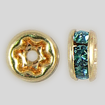 4.5mm Rhinestone Rondelle Aquamarine, Gold Plated - BEAD & TRIM