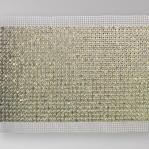 24-row SMALL ss15 Machine cut Metal Banding, Crystal, Silver, White Net, netting on both sides Product