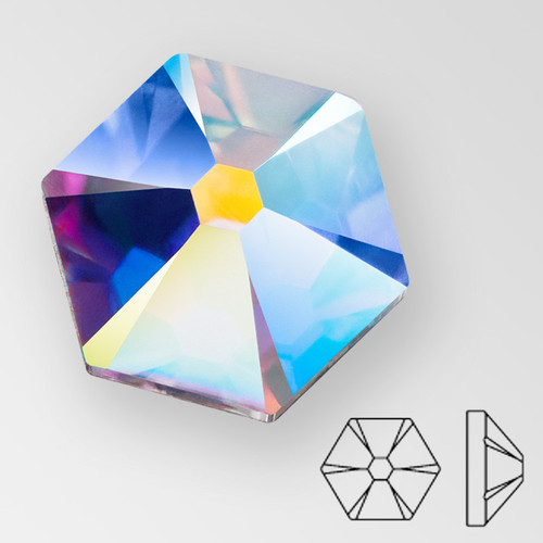 MC Flat Back Hot Fix Hexagon in Crystal AB color, size 5.5mm, foiled Product