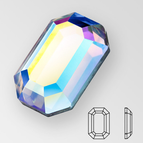 MC Flat Back Hot Fix Octagon in Crystal AB color, size 6x4mm, foiled Product