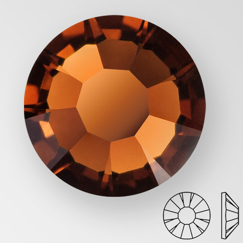 ss34 CHOCOLATE - PRECIOSA MAXIMA Flat Back, 18 facets, foiled
