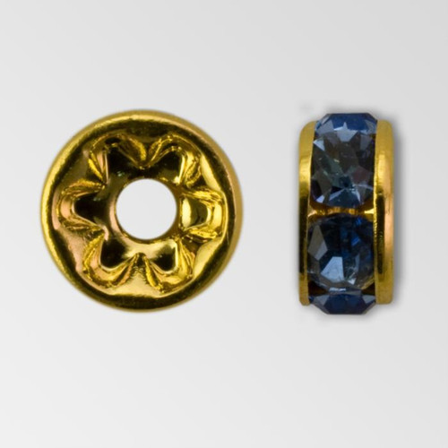 4.5mm Rhinestone Rondelle Light Sapphire, Gold Plated Product