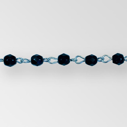 4mm Jet Silver Fire Polished Bead Linked Bead Chain Product