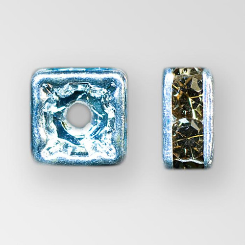 4x4mm Rhinestone Squaredelle Smoke Topaz, Silver Plated Product