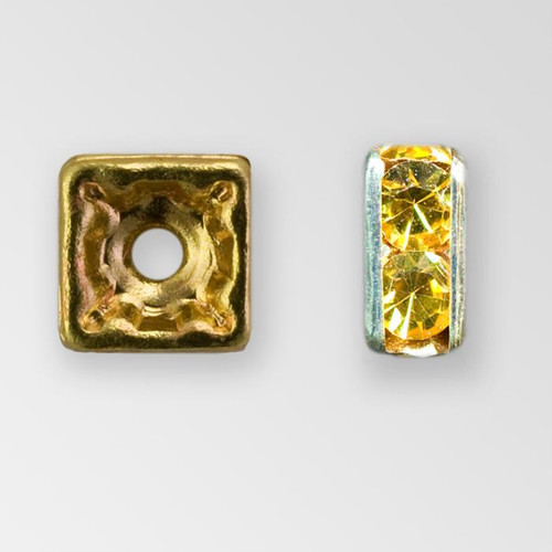 4x4mm Rhinestone Squaredelle Topaz, Gold Plated Product