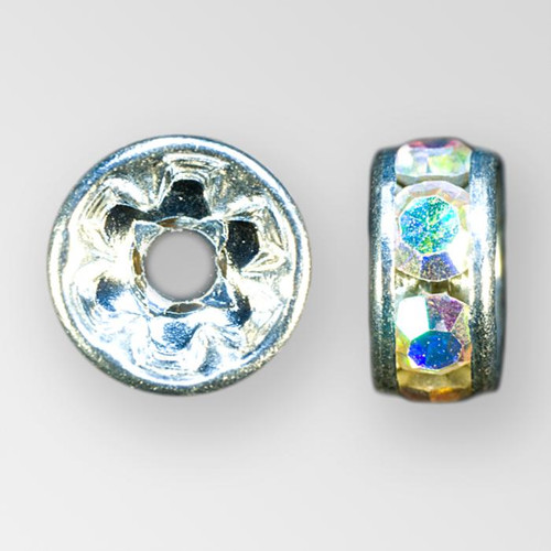 5mm Rhinestone Rondelle Crystal AB, Silver Plated Product