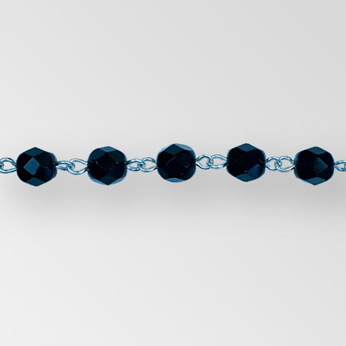 6mm Jet  Silver Fire Polished Bead Linked Bead Chain Product