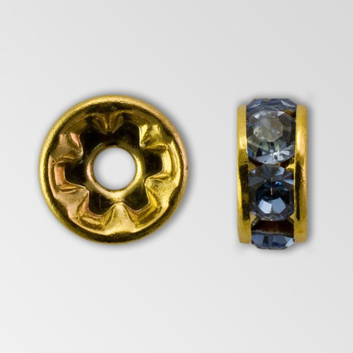 6mm Rhinestone Rondelle Light Sapphire, Gold Plated Product