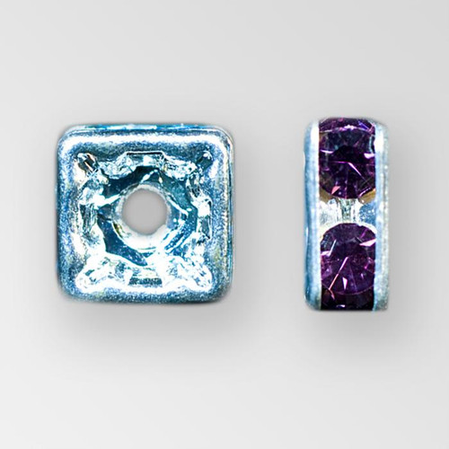 6x6mm Rhinestone Squaredelle Amethyst, Silver Plated Product