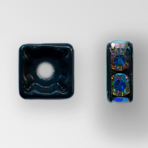 6x6mm Rhinestone Squaredelle Crystal AB, Black Plated Product