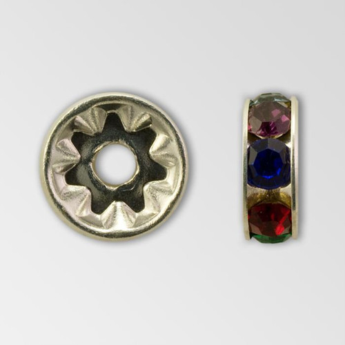 8mm Rhinestone Rondelle Dark Multi, Silver Plated Product