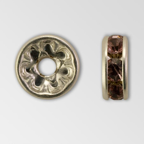 8mm Rhinestone Rondelle Light Amethyst, Silver Plated Product