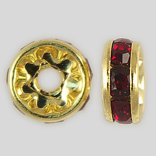 8mm Rhinestone Rondelle Siam Ruby, Gold Plated Product