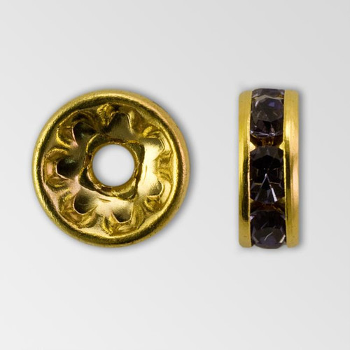 8mm Rhinestone Rondelle Tanzanite, Gold Plated Product