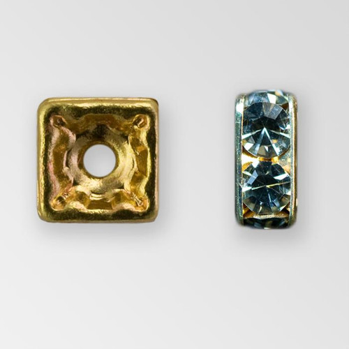 8x8mm Rhinestone Squaredelle Black Diamond, Gold Plated Product