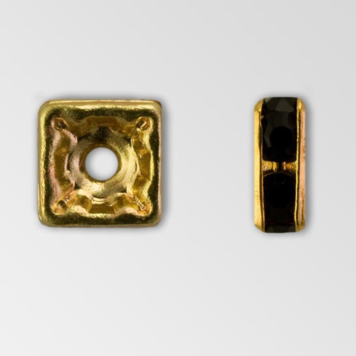 8x8mm Rhinestone Squaredelle Jet, Gold Plated Product