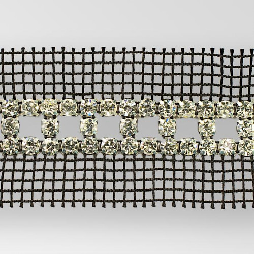 Fancy Metal Banding, 3-row, cut out, Crystal, Silver plated, Black net on both sides Product